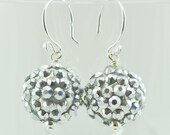 Silver Studded Dangle Earrings, Fashion Drop Earrings, Sterling, Large, Round, Party Earrings, Evening Earrings, Trendy Holiday Earrings