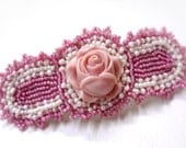Beautiful Soft Pink Rose Barrette Beaded Hair Accessory - MegansBeadedDesigns