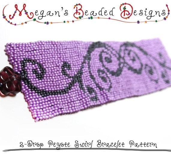 BEADING PATTERN - Bracelet - Swirl Design 2-Drop Peyote or Brick Stitch - Beadwoven Beadwork Beaded