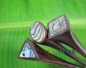 set of 3 wooden paua hair stick