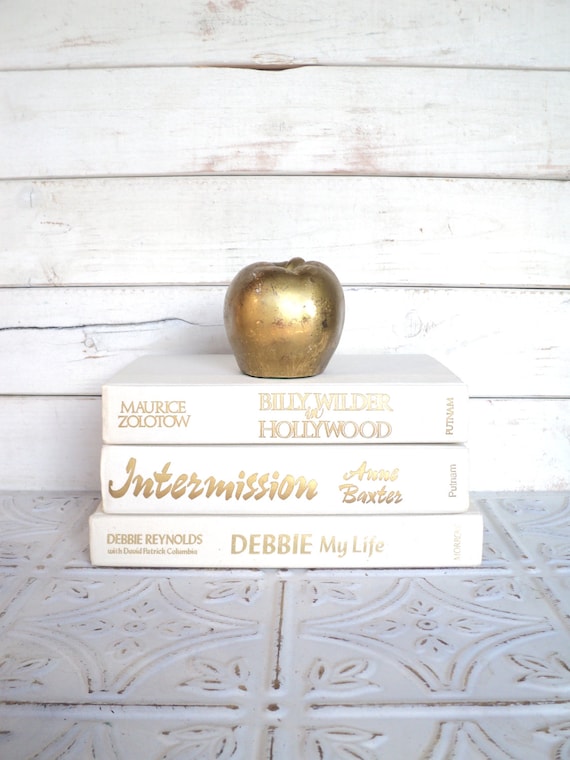 White Books Instant Library Collection Vintage Decorative Book Bundle Photography Props Cream, Off White, Wedding Gold