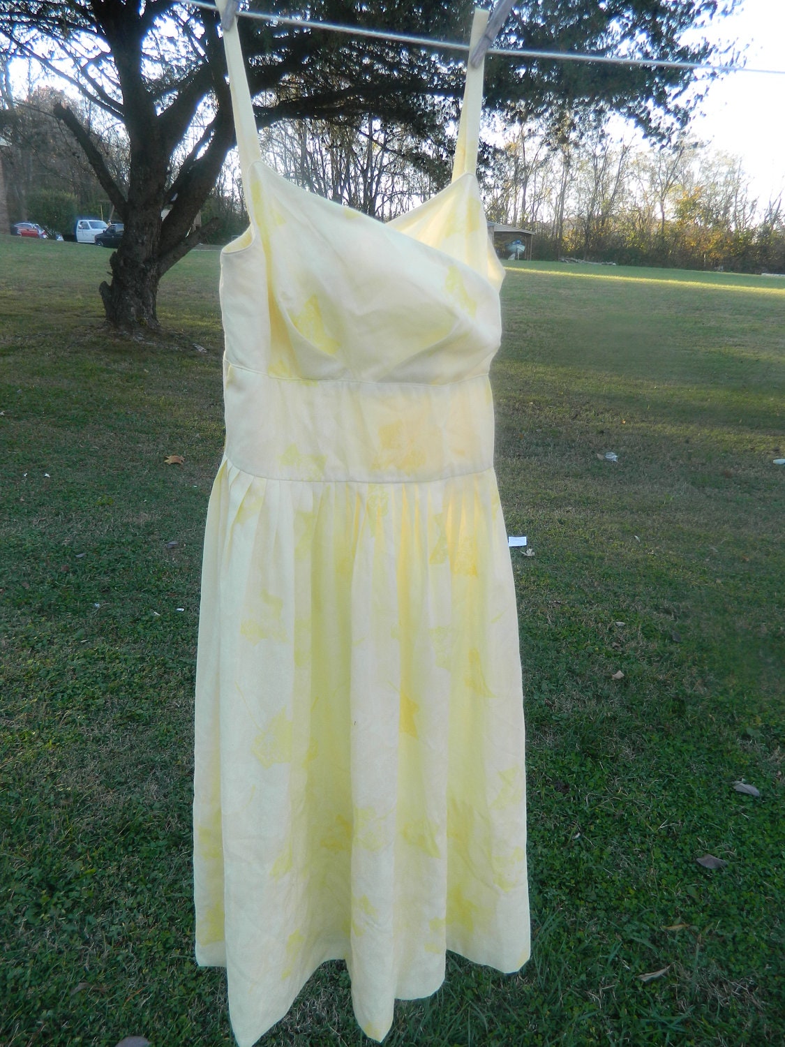 Vintage 50s yellow pleated skirt lightweight dress