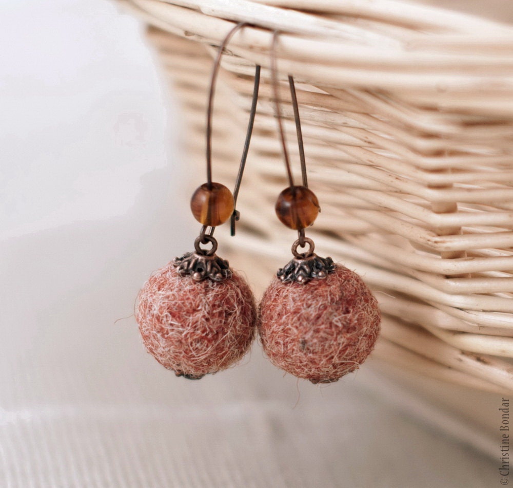 Felt Earrings in Autumn Colors - Wool Jewelry
