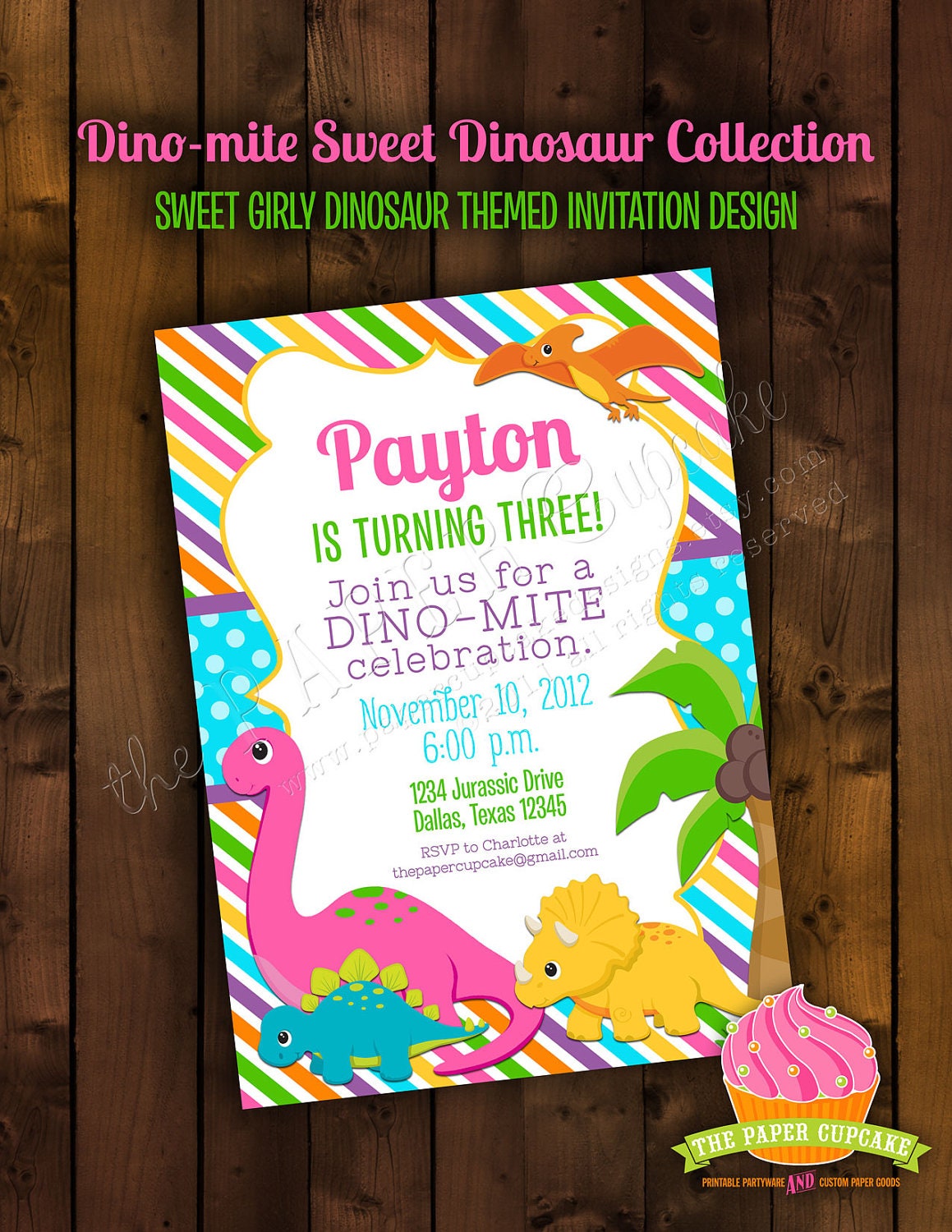 Printable Invitation Design - Dino-mite Sweet Girly Dinosaur Collection - DIY Printables by The Paper Cupcake Il_170x135