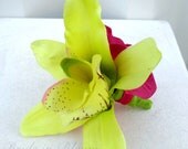 Orchid Boutonniere lime green hot pink Wedding boutonnieres mens wedding prom accessories