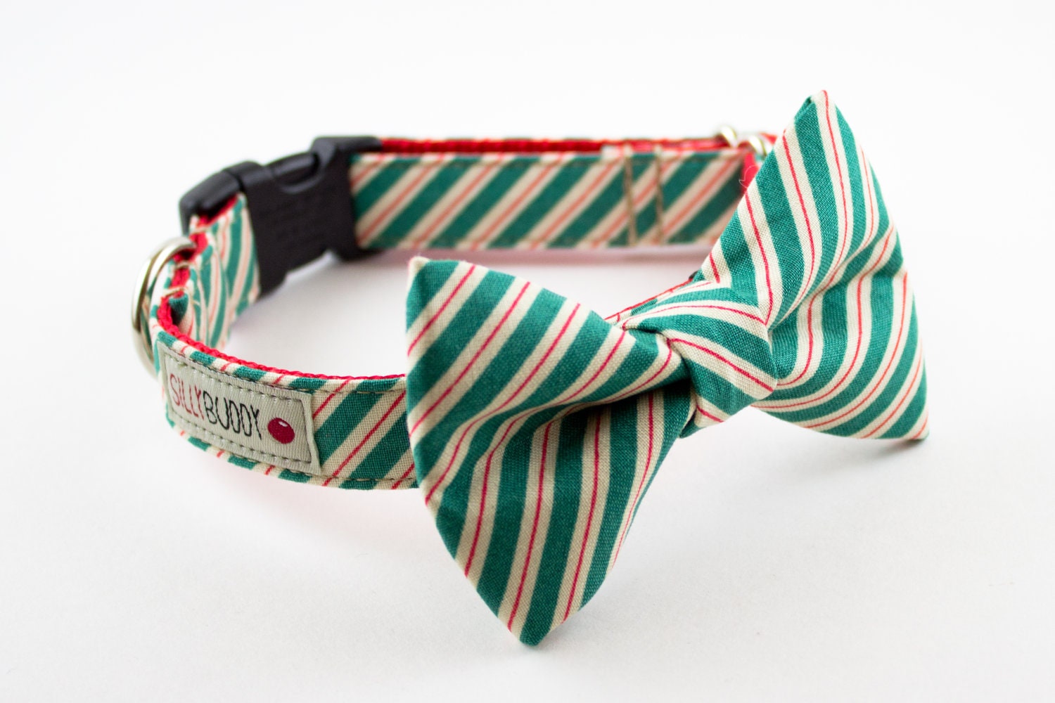 Green Peppermint Stick Bow Tie Dog Collar