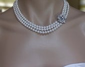 Art Deco Bridal  Necklace, Pearl and Crystal  Bridal Necklace, Bridal Jewelry, Vintage Style Wedding Jewelry, Prisca