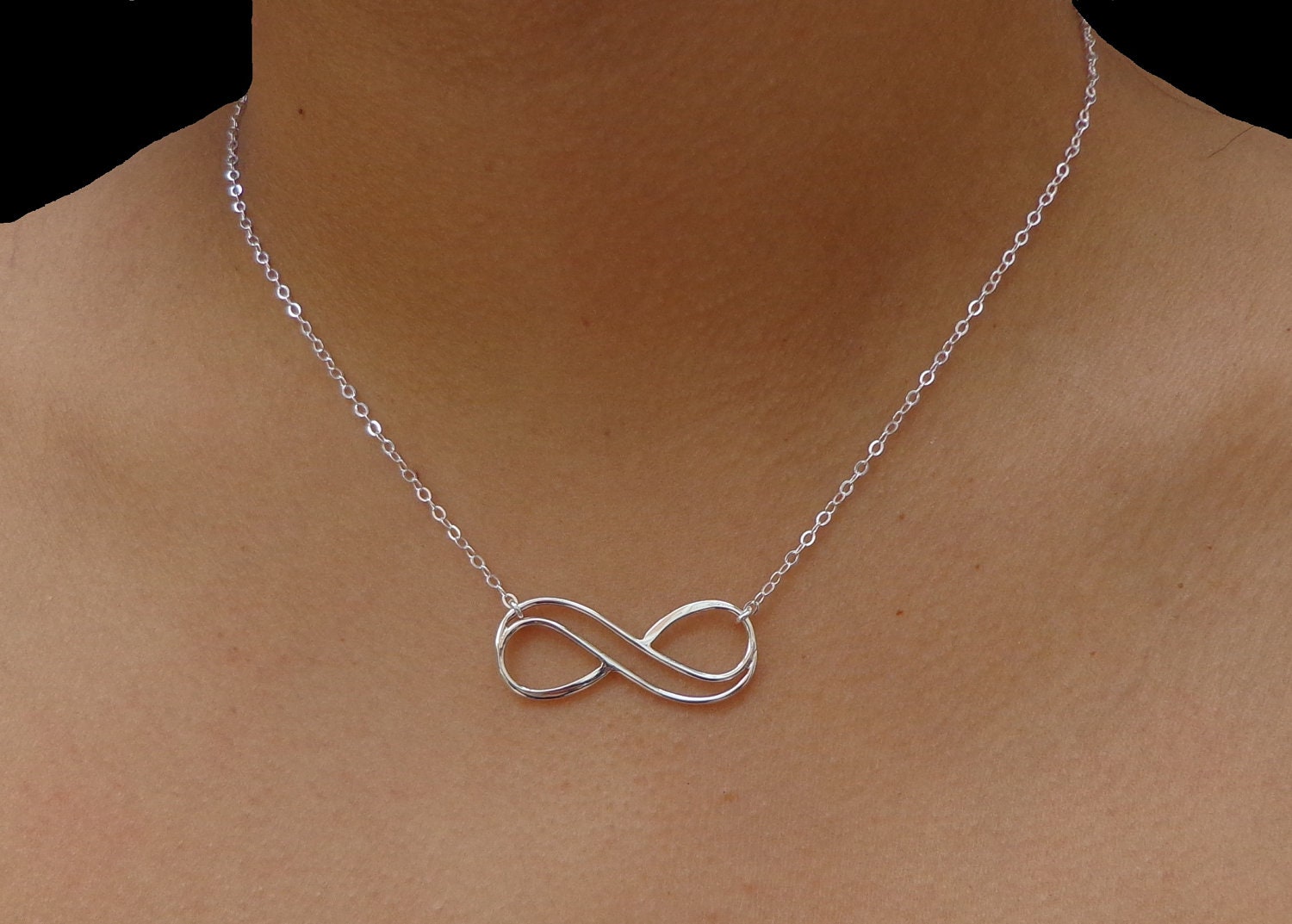 Sterling Silver Double Wire Large Infinity Necklace  - Eternity Necklace, Delicate, Simplicity, Forever Necklace, Love,Bridal Party,BFF