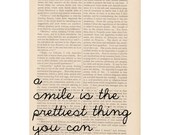 dictionary art print - A Smile is the Prettiest Thing You Can Wear - motivational print