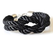 Square Knot Silk Rope Bracelet For Men - Black