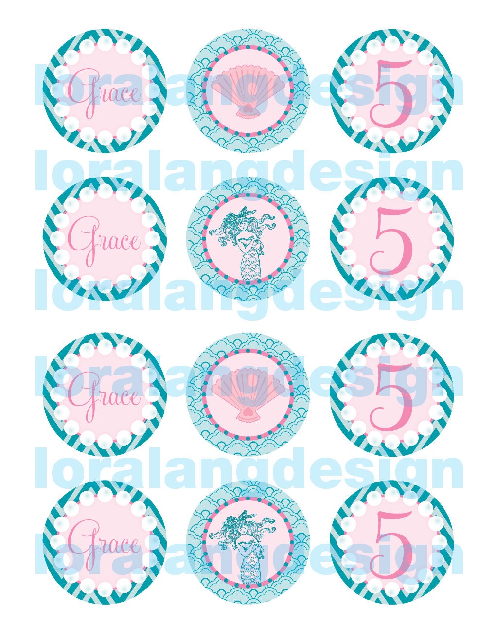 DIY Printable Vintage Mermaid Cupcake Toppers Favor Tags Party Circles Il_170x135