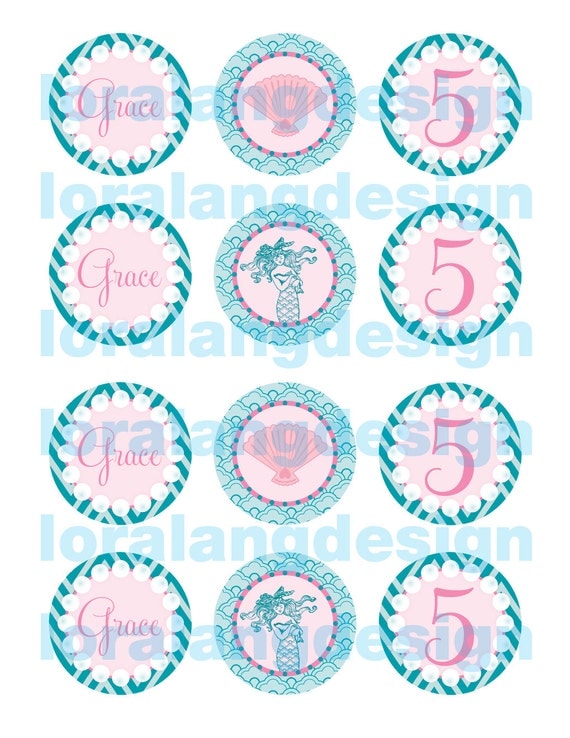 DIY Printable Vintage Mermaid Cupcake Toppers Favor Tags Party Circles Il_570xn