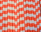 Rugby Stripe Coral Party Paper Straws - Cake Pop Sticks - Pixie Sticks - Qty 25