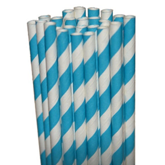 Stripe Aqua Party Paper Straws - Cake Pop Sticks - Pixie Sticks - Qty 25 Il_570xn