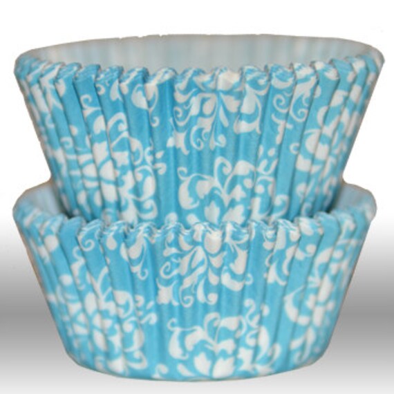 Damask Aqua Blue GREASEPROOF Baking Cups Cupcake Liners - Quantity 50 Il_570xn