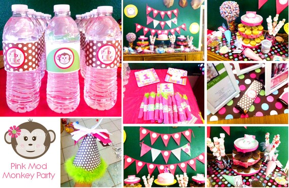 Mod Monkey Party Decorations for Birthday Party or Baby Shower - DIY Girls Printable Decor by BeeAndDaisy - Instant Download Il_570xn