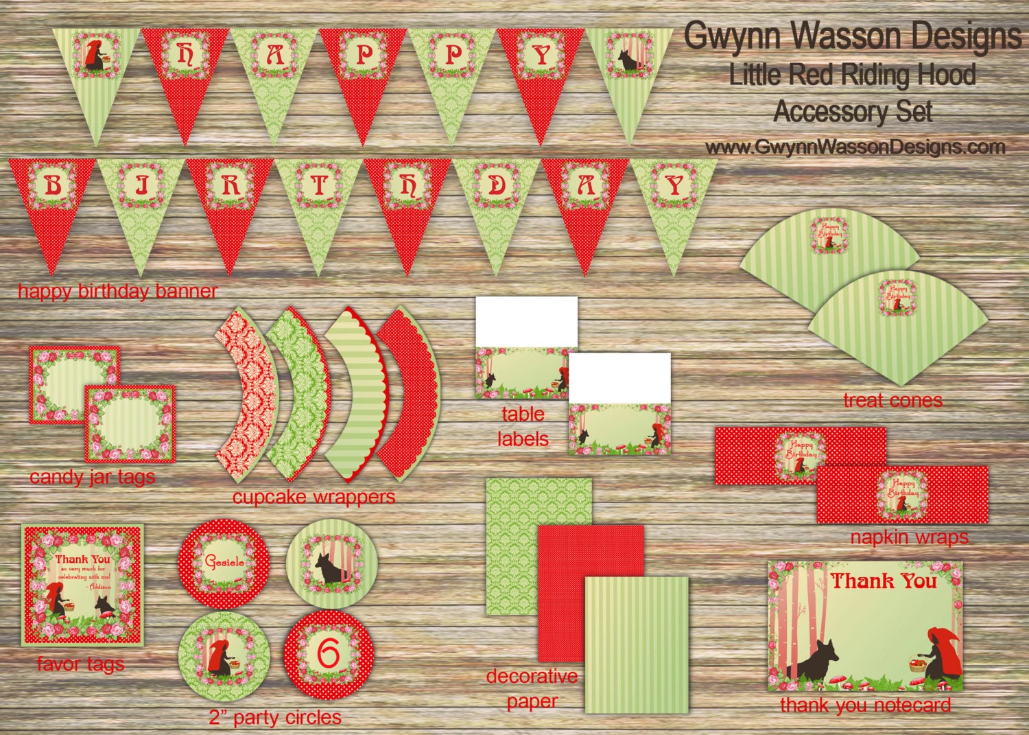 Little Red Riding Hood Party Decorations Accessory Set  - Gwynn Wasson Designs PRINTABLES