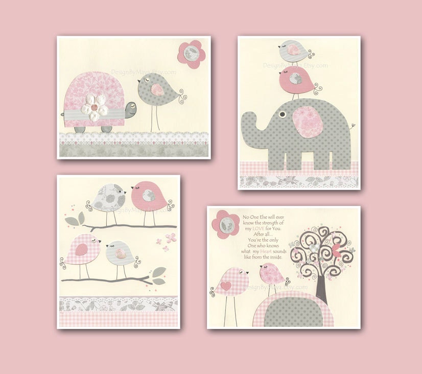 Baby Girl Nursery Wall Art, Baby Girl Nursery Decor, Nursery wall art for Girl Room Decor  // Pink and Gray // Set of 4 8x10 Nursery Prints