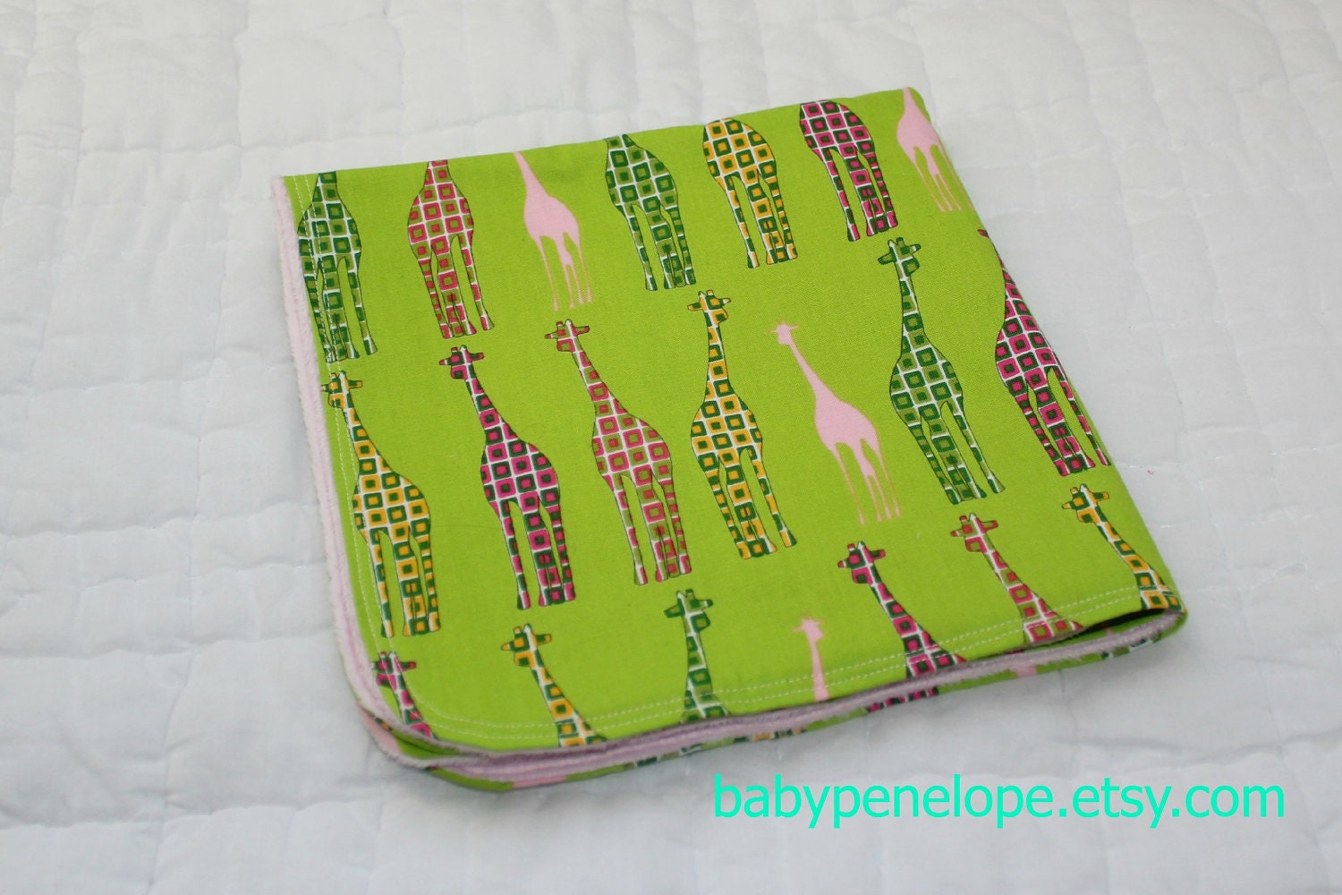 Clearance - Small Security Blanket - Urban Circus Giraffe- Lime  - READY to SHIP