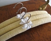 Yellow Vintage Linen, Pale Yellow Solid Padded Hangers with White Cotton Organic Ribbon Accent (Set of 3)