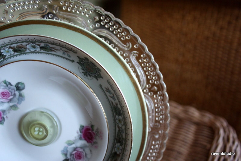 Dish Art Decor PINK AND GREEN with lace