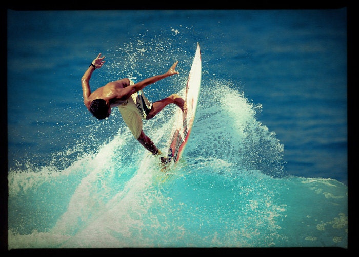 Surf photograph: Surf's Up - 5x7 surf photo with a surfer riding the tube of a blue ocean wave