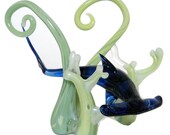 Glass Shark Sculpture, Green Finger Coral, Boro Lampwork Art Glass