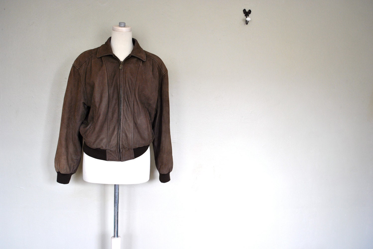 Leather Bomber Coat - 1980s Leather Preston & York Jacket - Mens XS Coat