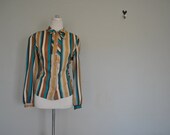 1970s Striped Button Up Blouse - Large Vintage Jolene Fashion Shirt