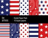 4th Jully Digital Paper Pack - 10 USA patriotic papers / 12x12 inches or 8x11 inches (A4) - PP0001