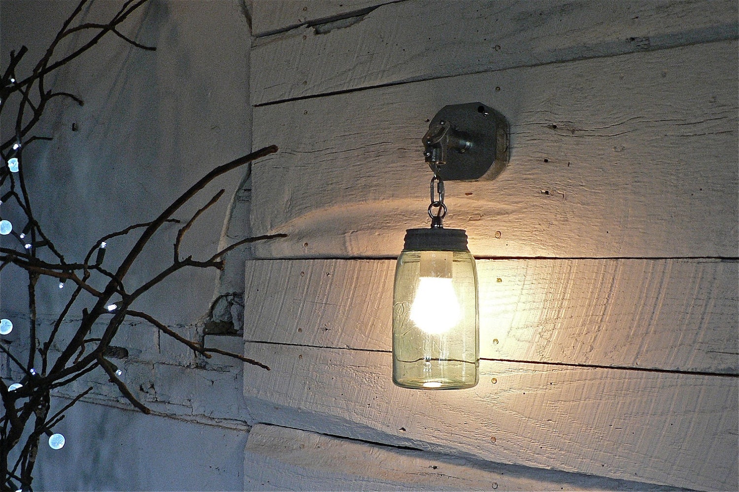 Handcrafted Blue Mason Jar Sconce