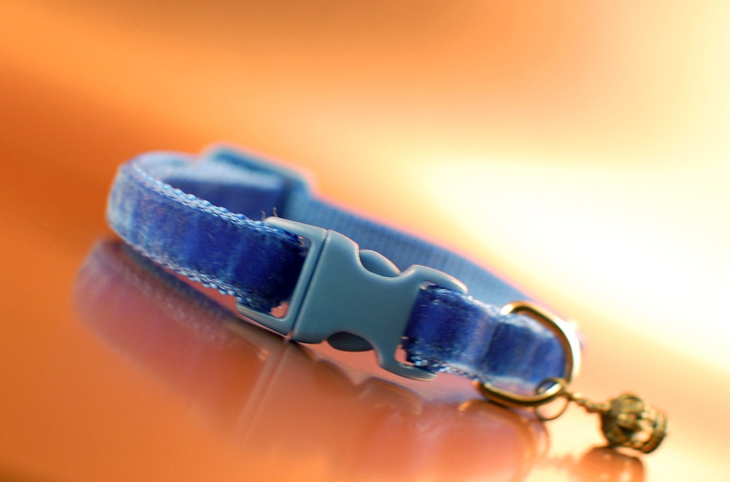 Royal Blue Velvet Breakaway Cat Collar with Crown Charm