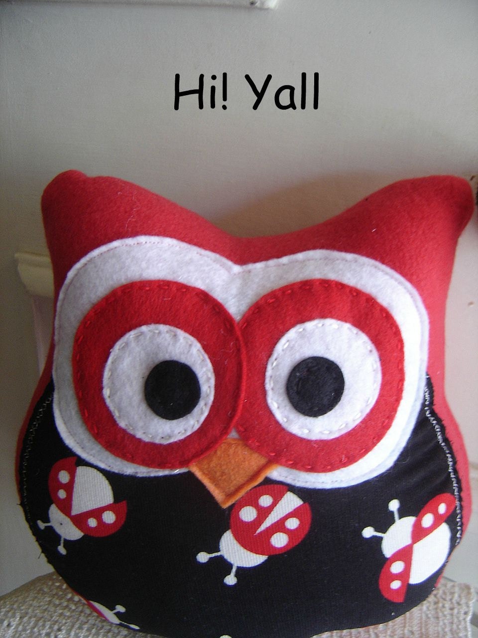 Plush Owl Ladybug Pillow Softie  Plush Owl Pillow Very Cute  Red and Black