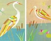 Colorful Crane Print Set 10" x 14"
