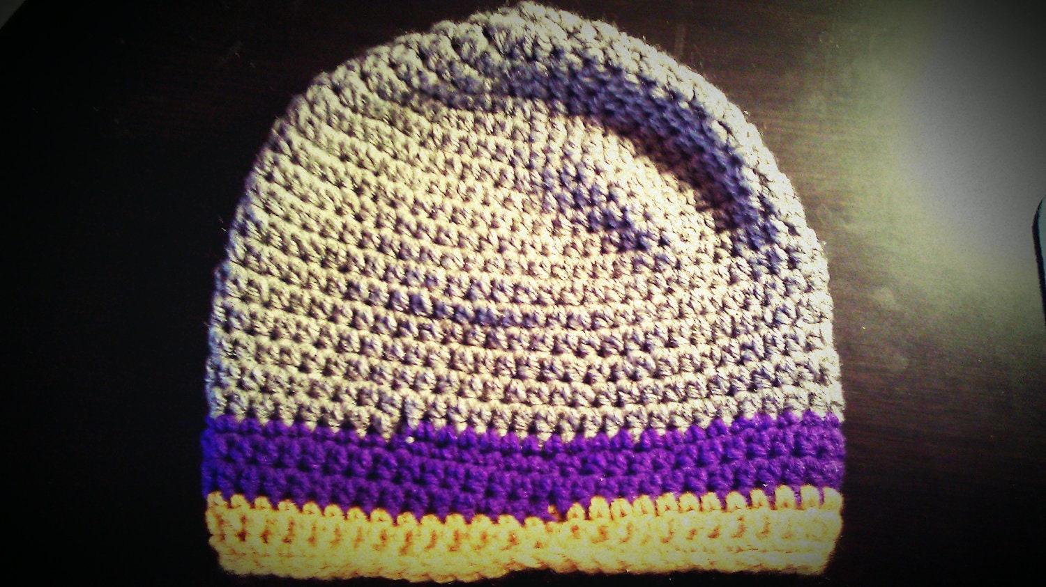 Heather Gray Beanie with Purple and Gold Stripes
