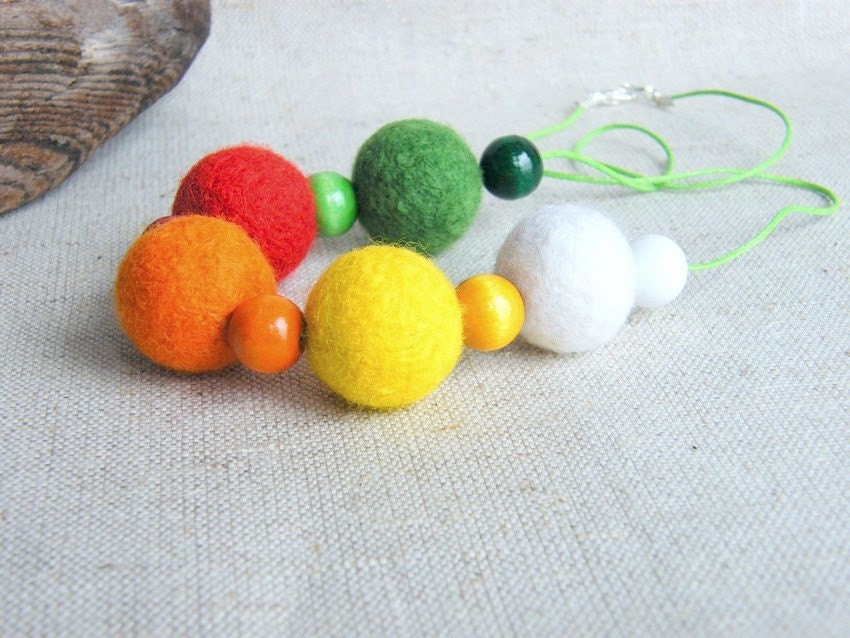 Rainbow Colorful Felt Necklace Handmade Felted Balls Hippie Folk Style Felt Jewelry Fall Fashion