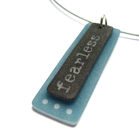 fearless pendant necklace - shrinky dink word jewelry - inspirational pendant - mantra