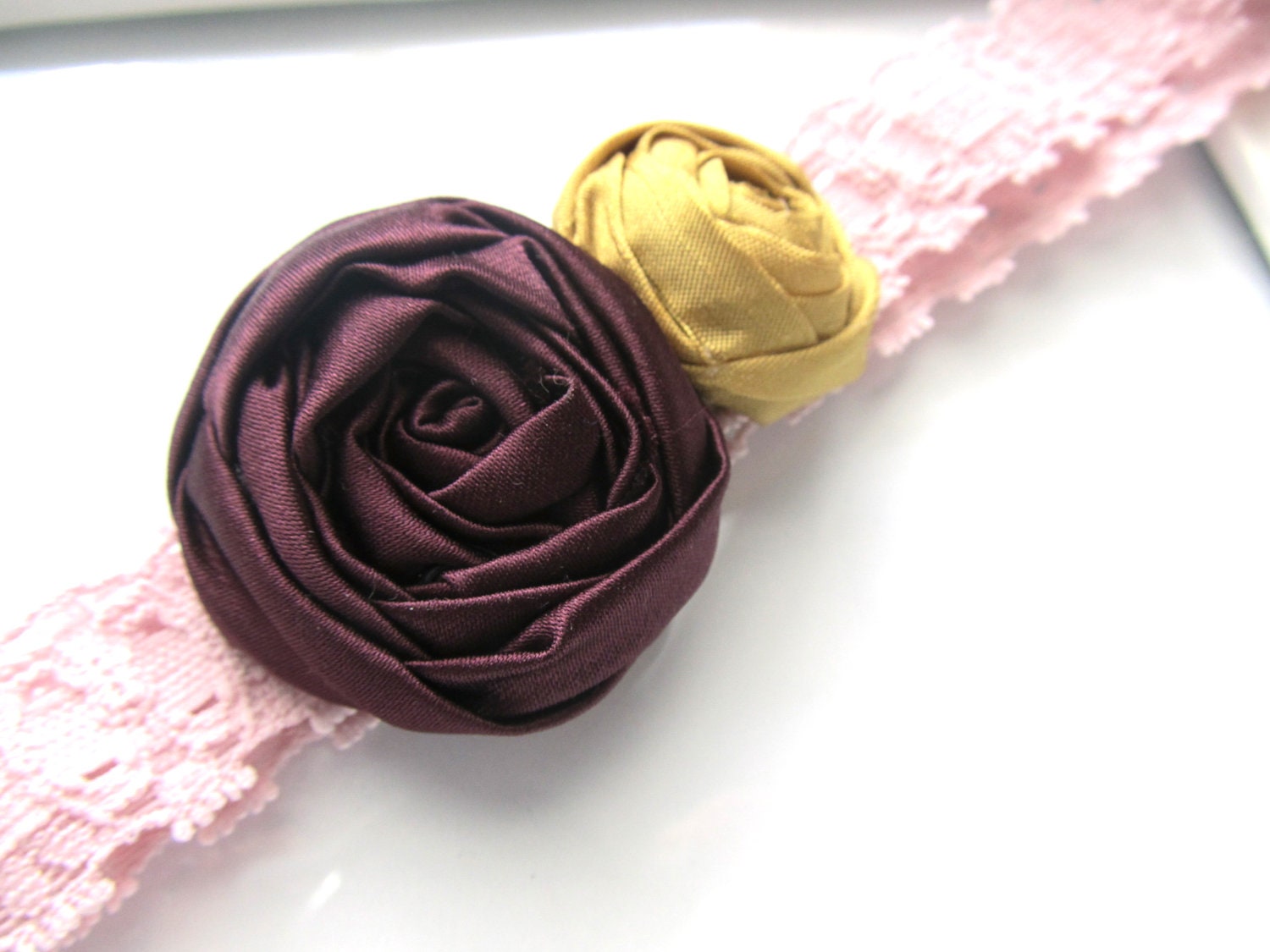 Plum and Mustard fabric flower headband accessory for women vintage inspired