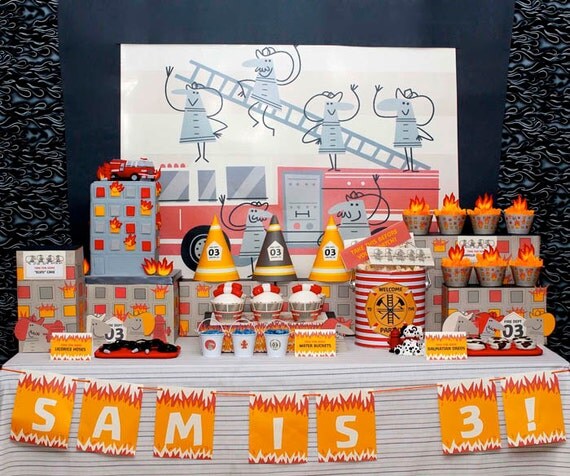 20 DOLLARS OFF - Fire Truck Fireman Value Package DIY Printable Firefighting Fun Birthday Party Collection from Spaceships and Laser Beams