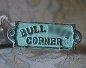 Home Decor Cast Iron BS Corner Sign - Blue/Green Patina