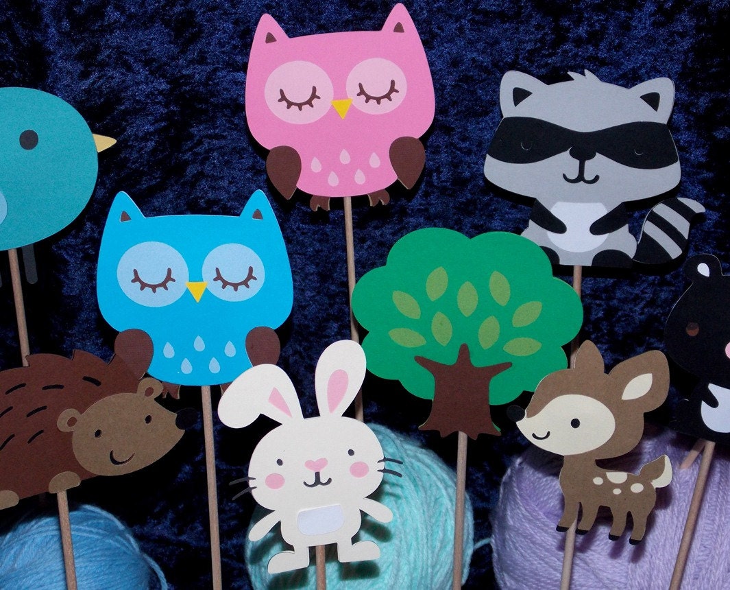 Woodland Wildlife Forest Table Decorations ... MADE TO ORDER ... 6 Paper Pieced centerpieces ... choose your combo ... owl bunny skunk fox Il_170x135