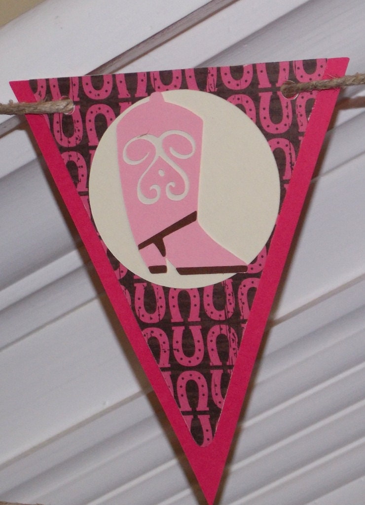Western / Cowgirl Happy Birthday Banner ... pink brown hot pink ... paisley plaid stripes ... panels adjustable Il_570xn