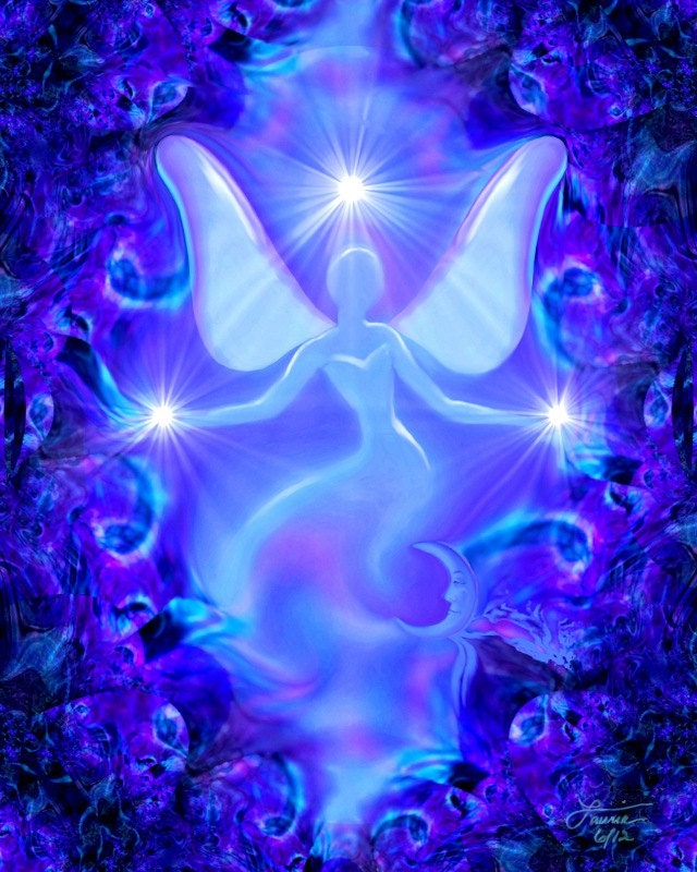 Original Art Reiki Energy Art Angel Decor Blue Violet 8 x 10 Print