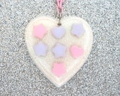Resin Fairy Kei Lavender and Pink Stars Heart Pendant Necklace