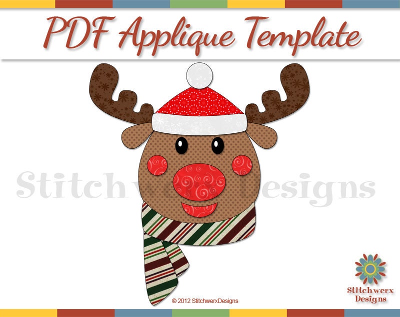 Applique Template PDF, Reindeer Face Applique Pattern A107, Includes Fusible Web Applique Instructions