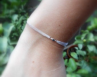 Sterling silver stranded bracelet, multi chain bracelet, friendship bracelet, sparkly beads, feminine bracelet, simple elegant bracelet