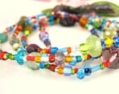 Rainbow beaded long rosary necklace, rainbow gemstone necklace, rainbow bead necklace