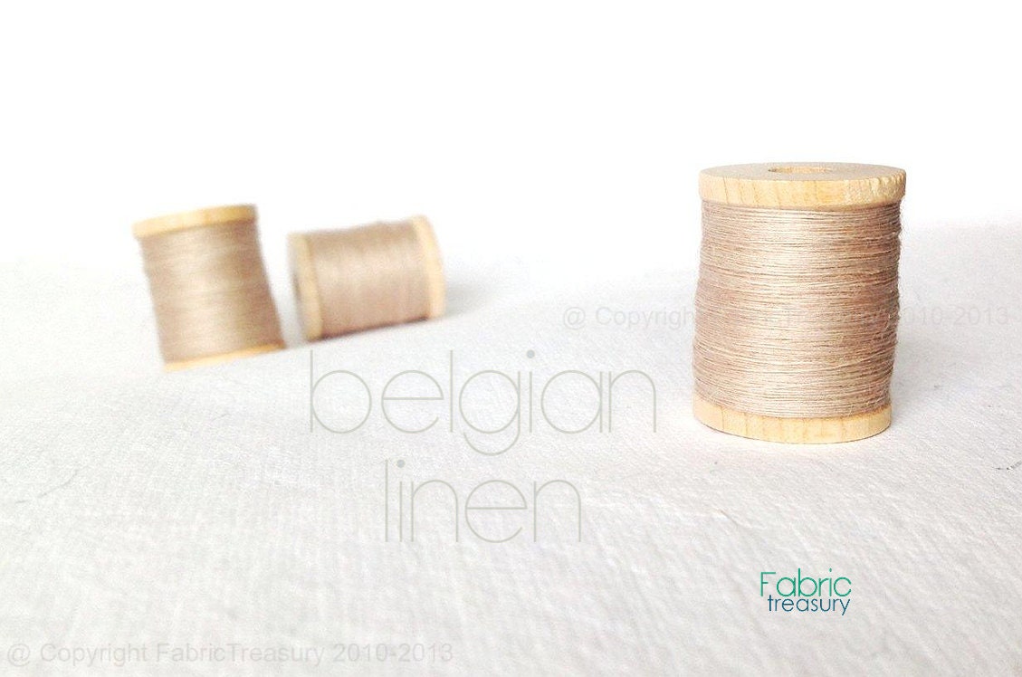 Belgian Linen thread. Historic, fine sewing. 150 yards on wood bobbin. Taupe.