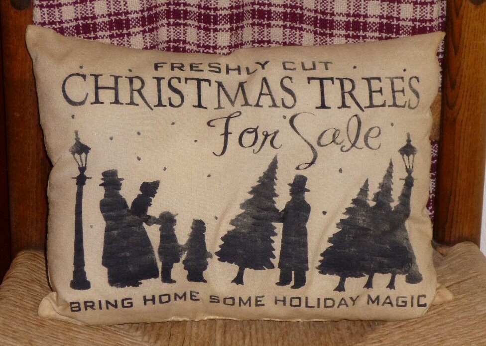 Freshly Cut Christmas Trees For Sale Country Primitive Christmas Pillow Cupboard Tuck Sitter
