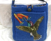 Pocket Purse Tropical Hummingbird Original Needlefelt Design on Recycled Wool